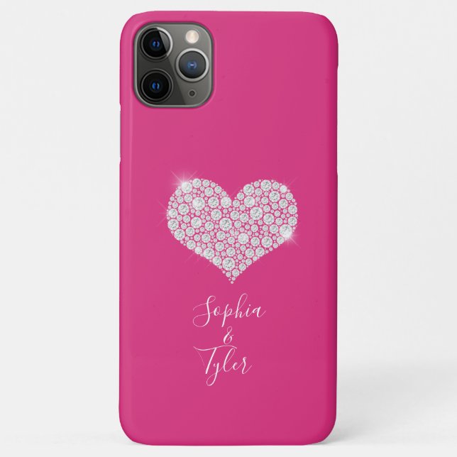 Diamond Sparkle Heart, DIY Names Script, Deep Pink Case-Mate iPhone Case (Back)
