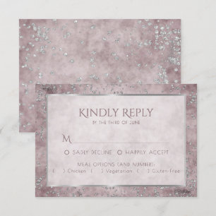 Diamond Sparkle Mauve and Silver Glitter Entree RSVP Card