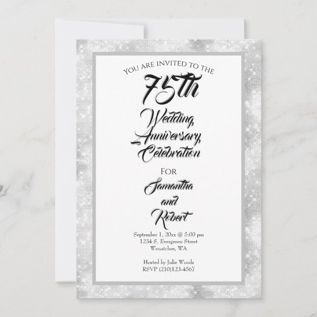 Diamond Sparkles 75th Wedding Anniversary Invitation (Front)