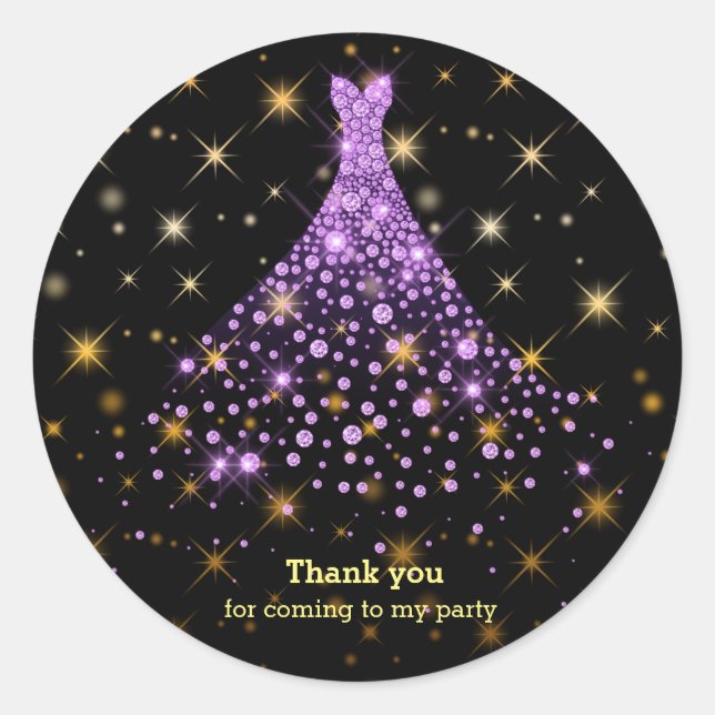 Diamond sparkling gown classic round sticker (Front)
