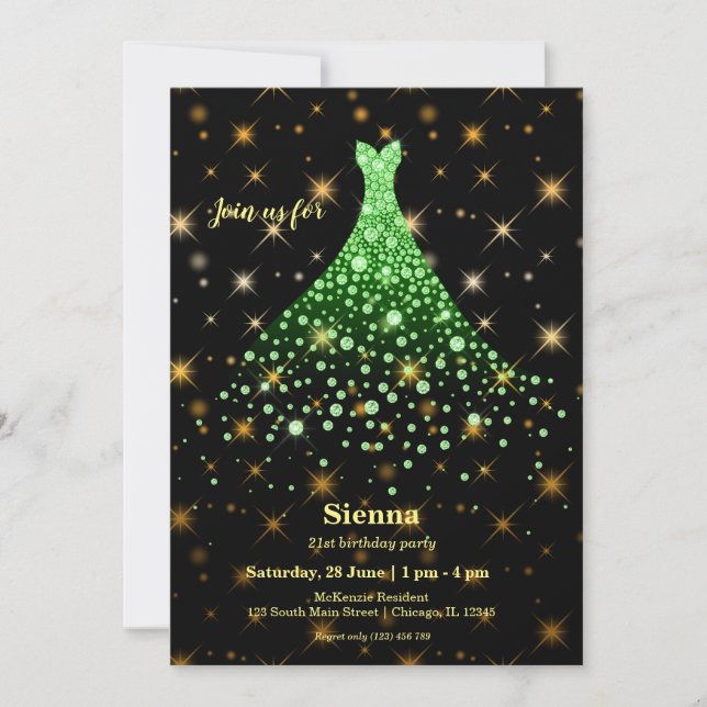 Diamond sparkling gown invitation (Front)