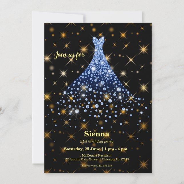 Diamond sparkling gown invitation (Front)