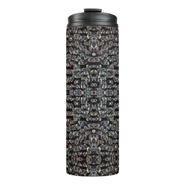 Diamond sparkly pattern elegant jewel silver black thermal tumbler (Front)