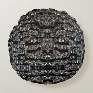 Diamond sparkly pattern elegant silver and black round cushion
