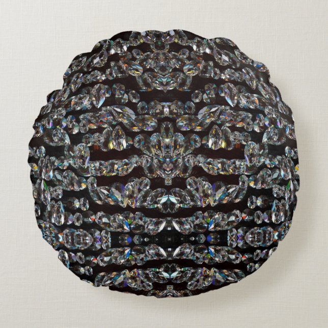 Diamond sparkly pattern elegant silver and black round cushion (Front)