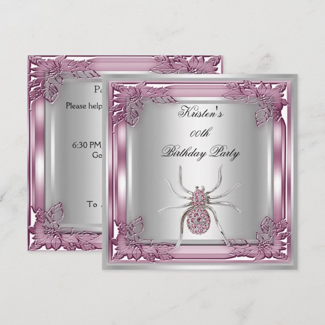 Diamond Spider Elite Elegant Birthday Party Pink Invitation (Front/Back)