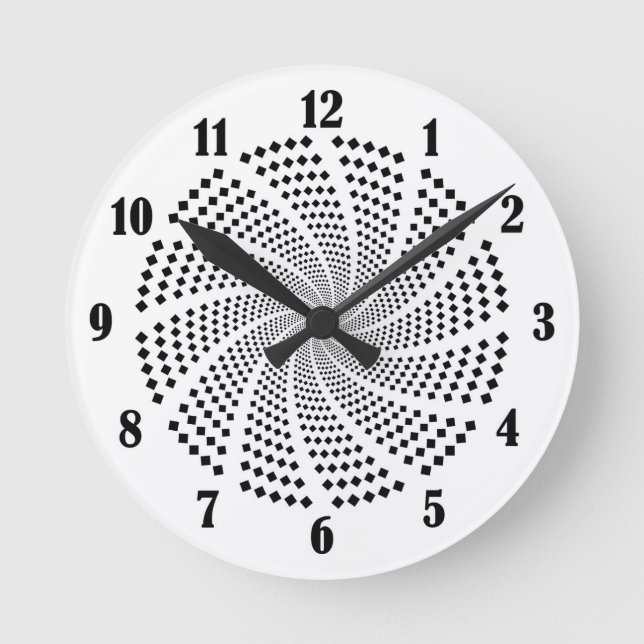 diamond square swirl deco round clock (Front)