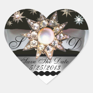 DIAMOND STARS BLACK WHITE RIBBON MONOGRAM HEART HEART STICKER