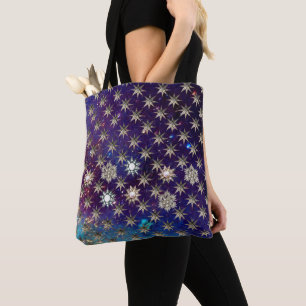 DIAMOND STARS IN BLUE SKY IN GOLD SPARKLES TOTE BAG