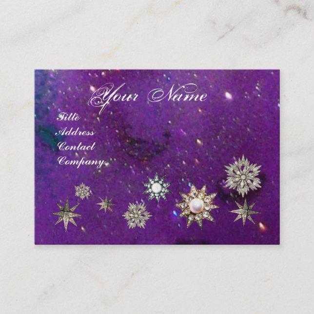 DIAMOND STARS MONOGRAM,purple blue sparkles Business Card (Front)