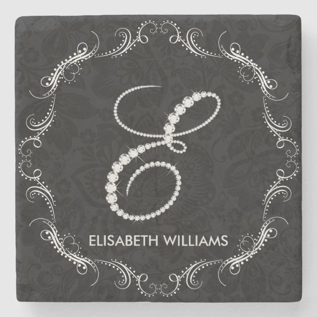 Diamond Studa Letter E Monogram Stone Coaster (Front)