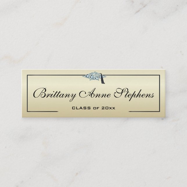 Diamond Studded Grad Cap Gold Calling Card (Front)