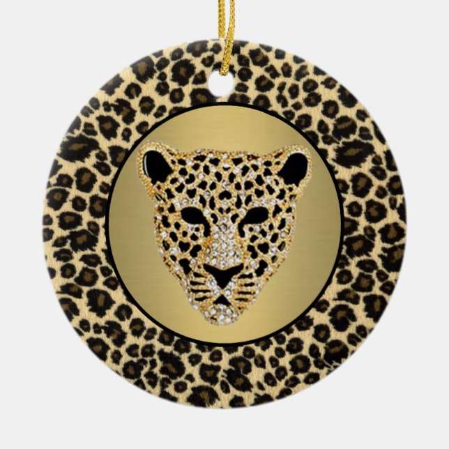 Diamond-Studded Jaguar Ceramic Tree Decoration (Front)