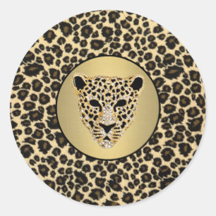 Diamond-Studded Jaguar Classic Round Sticker