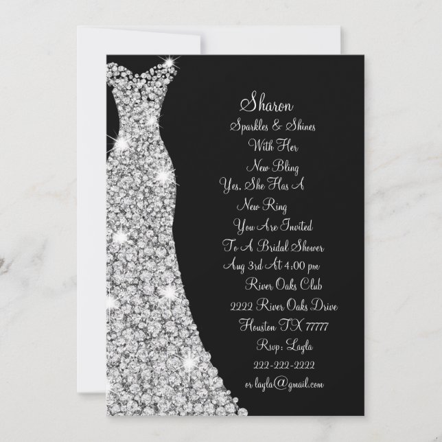 Diamond Studded Wedding Dress Bridal Invitation (Front)
