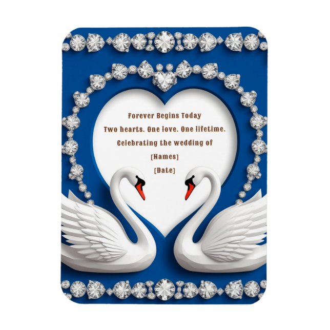 Diamond Swan Blue Wedding Love Arch Design Magnet (Vertical)