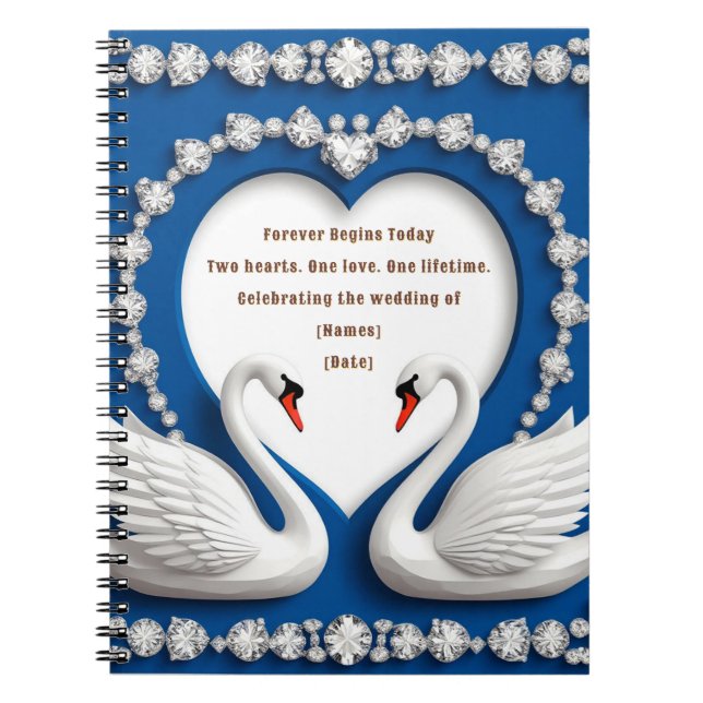 Diamond Swan Blue Wedding Love Arch Design Notebook (Front)