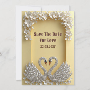 Diamond Swan Couple Warm Glam Theme Save The Date