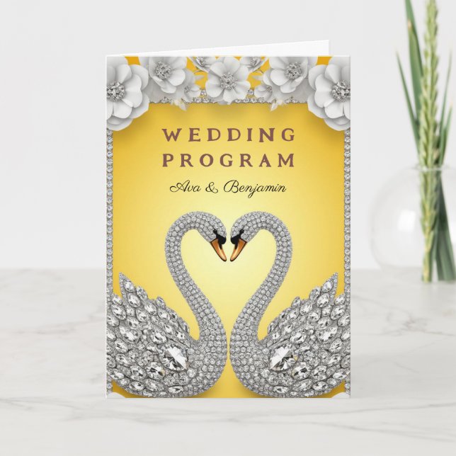 Diamond Swan Wedding Pair Luxury Romance Theme Programme (Front)
