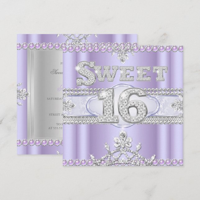 Diamond Sweet 16 Sixteen Party Purple Lilac Invitation (Front/Back)