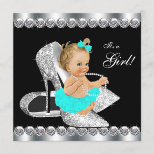 Diamond Teal Blue Black Breakfast Baby Shower Invitation