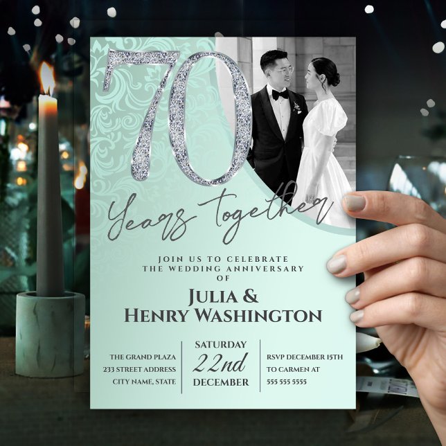 Diamond Texture Text 70th Wedding Anniversary  Invitation (Creator Uploaded)