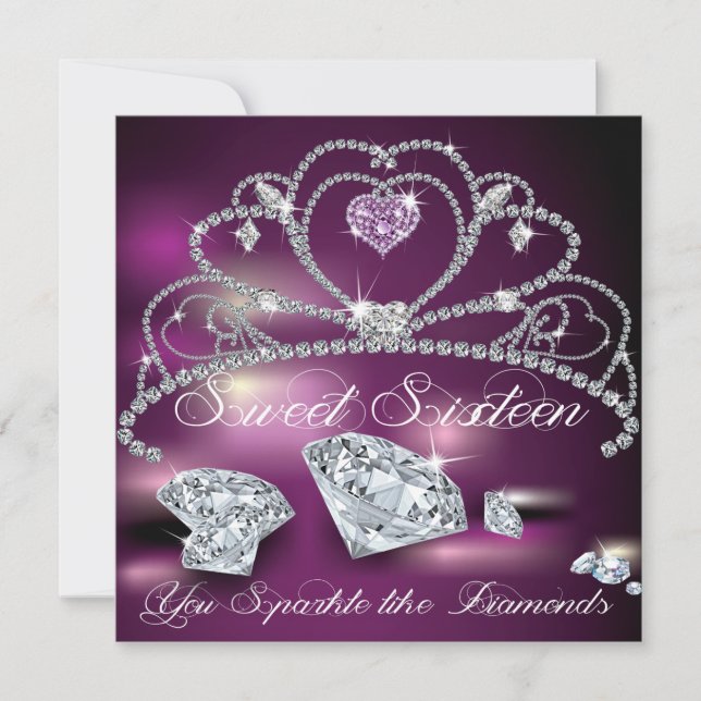 Diamond Tiara Glitzy Sweet Sixteen Invitation (Front)