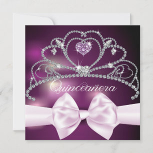 Diamond Tiara Pink Bow Quinceañera Invitation