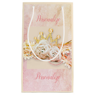 Diamond tiara pink rose girly small gift bag