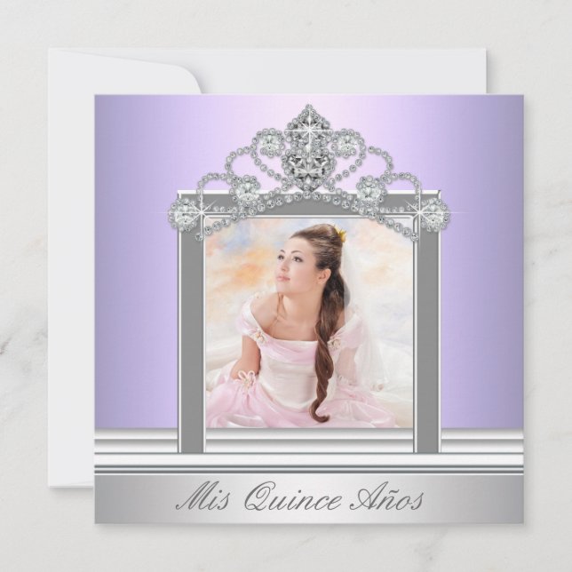 Diamond Tiara Purple Photo Quinceanera Invitation (Front)