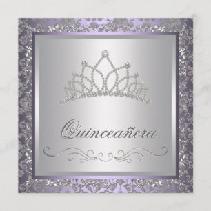 Diamond Tiara Purple Quinceanera Invitation
