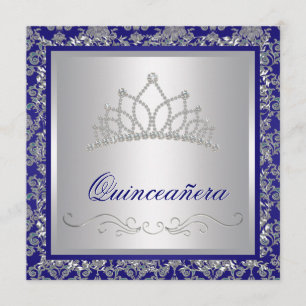 Diamond Tiara Royal Navy Blue Quinceanera Invitation