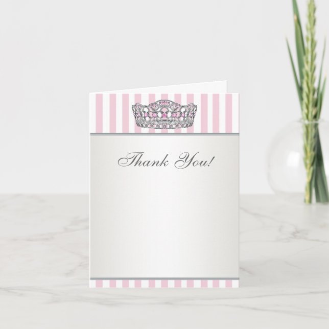 Diamond Tiara Silver Pink Princess Thank You Card (Front)
