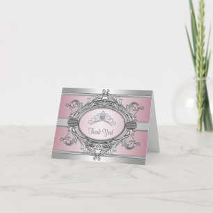 Diamond Tiara Silver Pink Princess Thank You Card