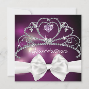 Diamond Tiara White Bow Quinceañera Invitation