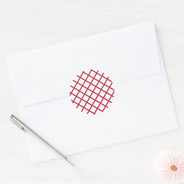 Diamond Trellis Cherry Red - White Classic Round Sticker (Envelope)