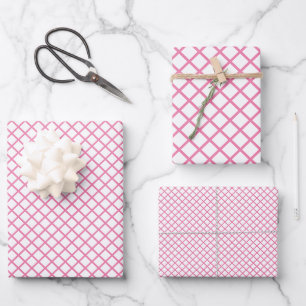 Diamond Trellis Fuchsia Pink - White Wrapping Paper Sheet