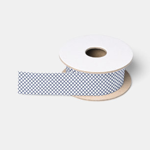 Diamond Trellis Navy Blue - White Satin Ribbon