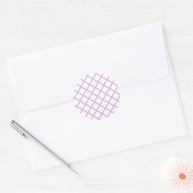Diamond Trellis Soft Lilac - White Classic Round Sticker (Envelope)