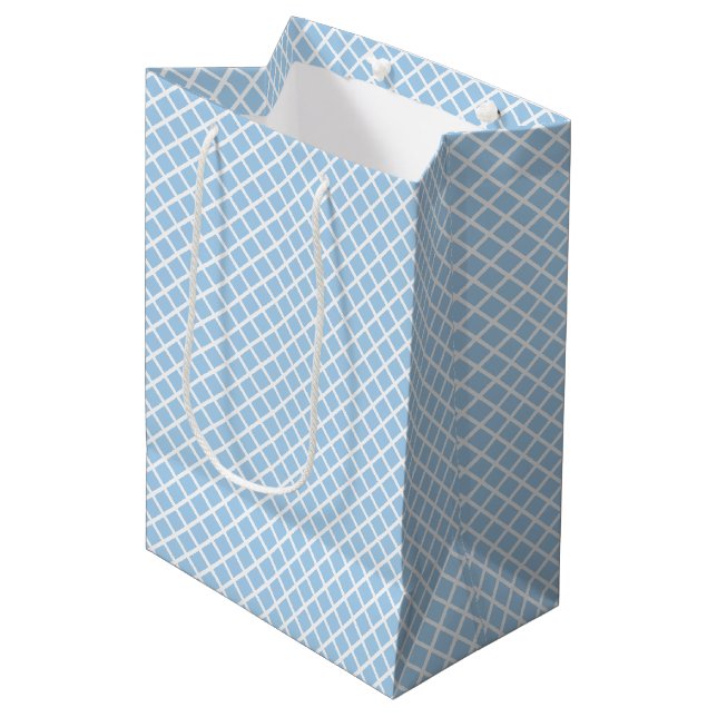 Diamond Trellis White - Baby Blue Medium Gift Bag (Front Angled)
