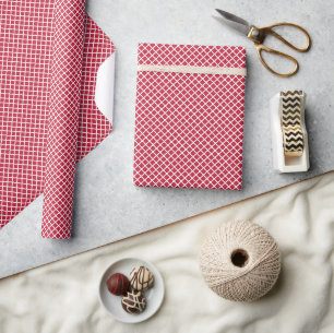 Diamond Trellis White - Cherry Red Wrapping Paper