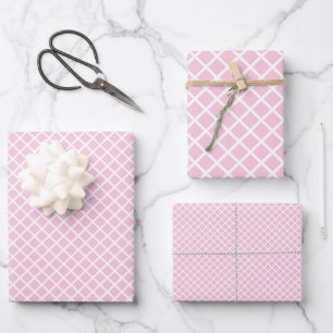 Diamond Trellis White - Light Pink Wrapping Paper Sheet