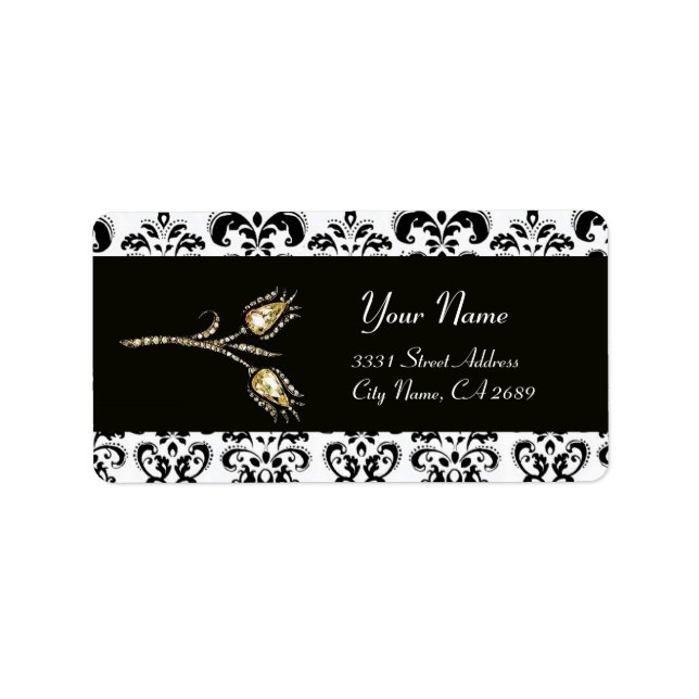 DIAMOND TULIPS BLACK WHITE  DAMASK LABEL (Front)