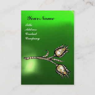 DIAMOND TULIPS MONOGRAM ,Green Emerald Pearl Business Card