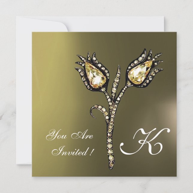 DIAMOND TULIPS MONOGRAM ,Grey Agate Invitation (Front)