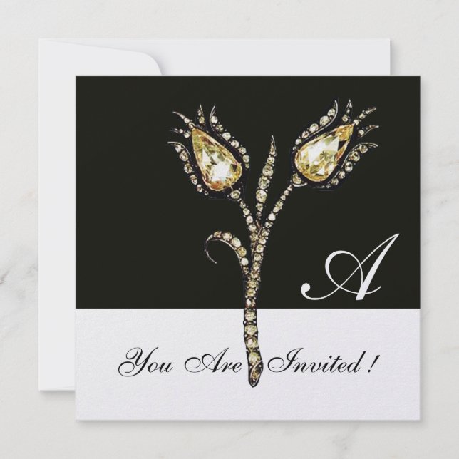 DIAMOND TULIPS MONOGRAM ,Ice Metallic Invitation (Front)