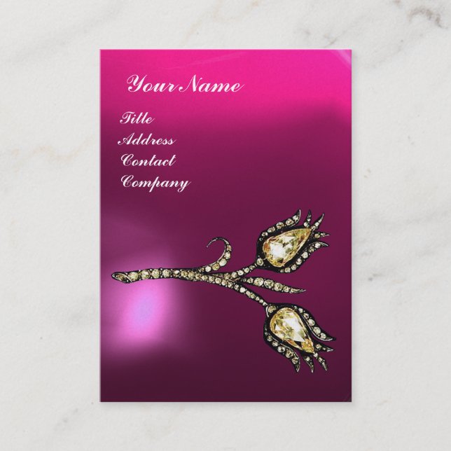 DIAMOND TULIPS MONOGRAM ,Pink Fuchsia Purple Pearl Business Card (Front)