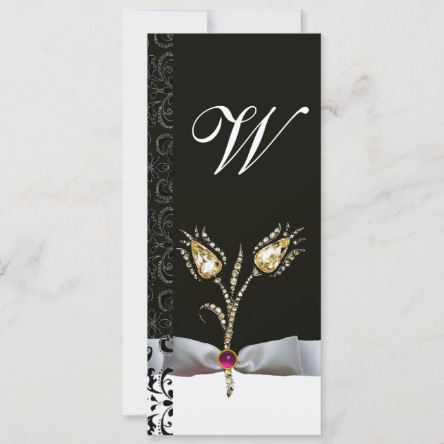 DIAMOND TULIPS ,Pink Black White Damask Monogram Invitation (Front)