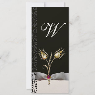 DIAMOND TULIPS ,Pink Black White Damask Monogram Invitation