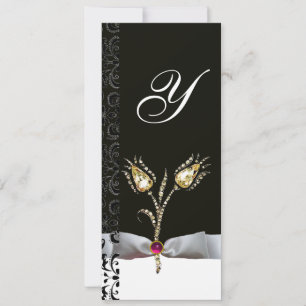 DIAMOND TULIPS ,Pink Black White Damask Monogram Invitation
